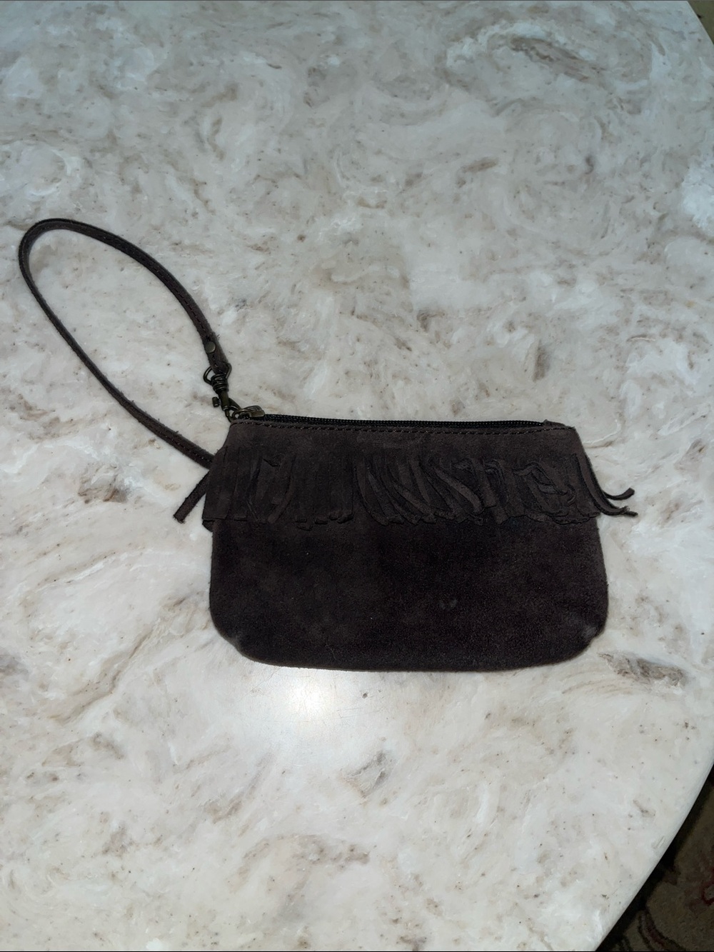 Old Navy Brown Suede Fringe Wristlet